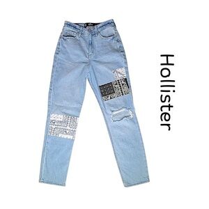Hollister Ultra High Rise Mom Jeans Patchwork Straight Leg Jeans sz 23 GUC!